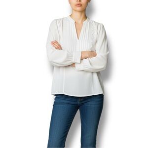 SEE BY CHLOE Winter White Off-White Poet Embroidered Lace Boho Peasant Top sz 40